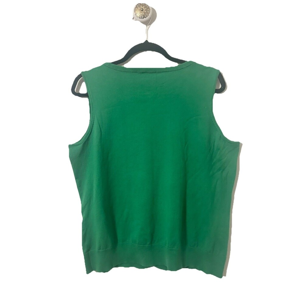 Talbots Sweater Vest Kelly Green Pima Cotton Sleeveless Plus Size 1X Lightweight - Picture 2 of 5